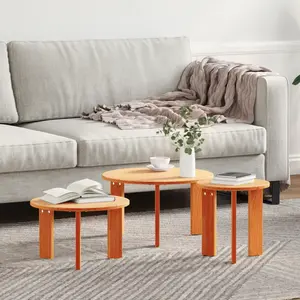 vidaXL Table basse 3 pcs Brun cire Bois massif en pin pas cher