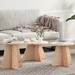 vidaXL Table basse 3 pcs Naturel 49 x 49 x 30 cm Bois de pin massif pas cher