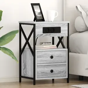 vidaXL Cabinet de chevet avec tiroir 2 pcs Sonoma gris 40 x 31 x 60 cm pas cher