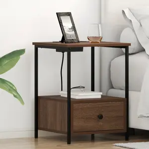vidaXL Table de nuit avec station de chargement 2 pcs Chêne marron pas cher