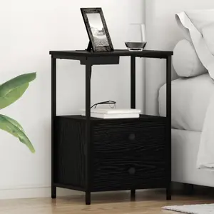 vidaXL Table de nuit avec station de chargement 2 pcs Chêne noir pas cher