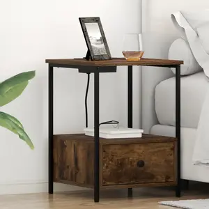 vidaXL Table de nuit avec station de chargement 2 pcs Chêne fumé pas cher