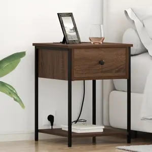 vidaXL Cabinet de chevet avec tiroir Chêne marron 42 x 41 x 56 cm pas cher