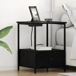 vidaXL Table de nuit avec station de chargement avec tiroir Chêne noir pas cher