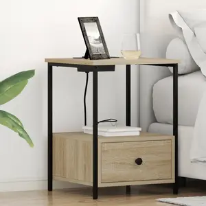 vidaXL Table de nuit avec station de chargement 2 pcs Chêne sonoma pas cher