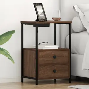 vidaXL Table de nuit avec station de chargement 2 pcs Chêne marron pas cher