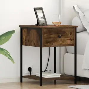vidaXL Cabinet de chevet Chêne fumé 42 x 41 x 56 cm Bois d'ingénierie pas cher