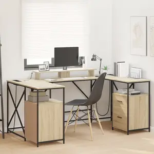 vidaXL Bureau Chêne Sonoma 182 x 101 x 87.5 cm Bois d'ingénierie pas cher