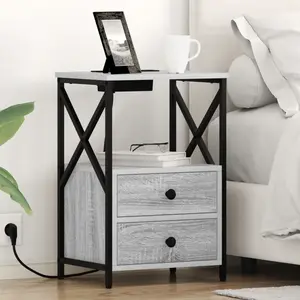 vidaXL Table de nuit avec station de chargement 2 pcs Sonoma gris pas cher