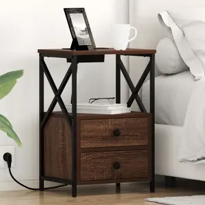 vidaXL Table de nuit avec station de chargement Chêne marron pas cher