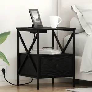 vidaXL Cabinet de chevet avec tiroir Chêne noir 41.5 x 40.5 x 55 cm pas cher