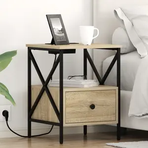 vidaXL Cabinet de chevet avec tiroir Chêne sonoma 41.5 x 40.5 x 55 cm pas cher