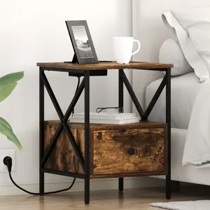 vidaXL Cabinet de chevet avec tiroir Chêne fumé 41.5 x 40.5 x 55 cm pas cher