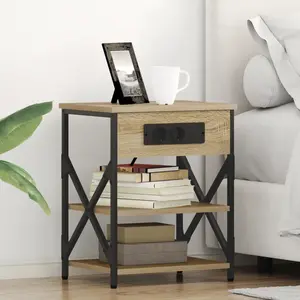 vidaXL Table de nuit avec station de chargement Chêne sonoma pas cher