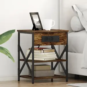 vidaXL Table de nuit avec station de chargement 2 pcs Chêne fumé pas cher