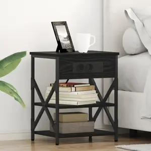 vidaXL Table de nuit avec station de chargement 2 pcs Chêne noir pas cher