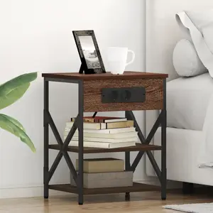 vidaXL Table de nuit avec station de chargement Chêne marron pas cher