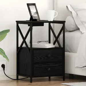 vidaXL Table de nuit avec station de chargement 2 pcs Chêne noir pas cher