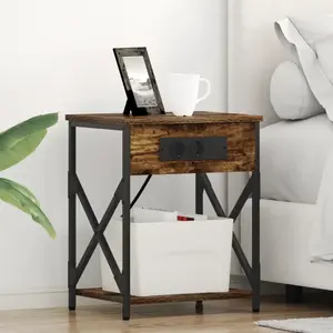 vidaXL Cabinet de chevet Chêne fumé 41 x 31 x 51 cm Bois d'ingénierie pas cher