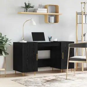 vidaXL Bureau avec porte Chêne noir 140 x 50 x 75 cm Bois d'ingénierie pas cher