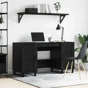 vidaXL Bureau avec porte Chêne noir 140 x 50 x 75 cm Bois d'ingénierie pas cher