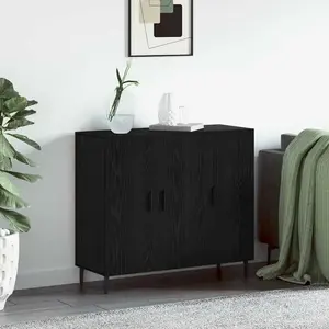 vidaXL Buffet Chêne noir 90 x 34 x 80 cm Bois d'ingénierie pas cher