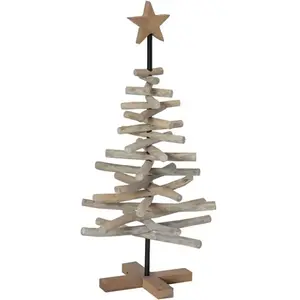 vidaXL Sapin de Noël avec support Marron 90 cm Bois de teck solide pas cher