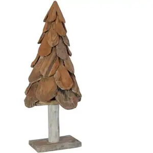 vidaXL Sapin de Noël avec support Marron 90 cm Bois de teck solide pas cher