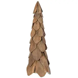 vidaXL Sapin de Noël avec support Marron 80 cm Bois de teck solide pas cher