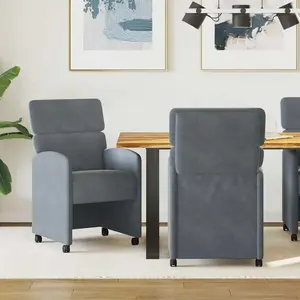 vidaXL Chaises de Salle à Manger avec Roues 2 pcs Gris foncé Velours pas cher