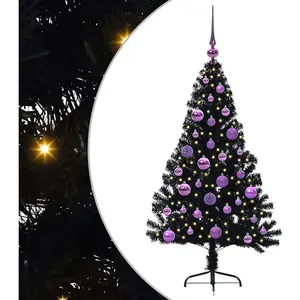 vidaXL Sapin de Noël artificiel pré-éclairé Noir 120 cm PVC pas cher