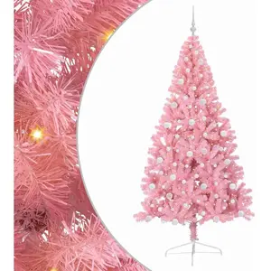 vidaXL Sapin de Noël artificiel pré-éclairé Rose 240 cm PVC pas cher