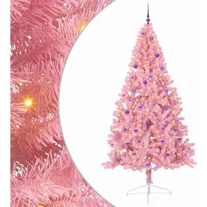 vidaXL Sapin de Noël artificiel pré-éclairé Rose 240 cm PVC pas cher