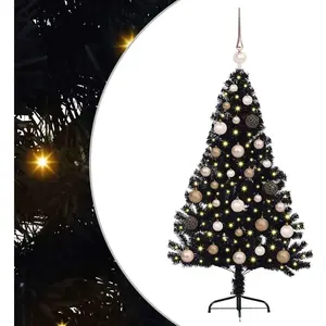 vidaXL Sapin de Noël artificiel pré-éclairé Noir 120 cm PVC pas cher