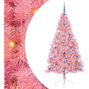 vidaXL Sapin de Noël artificiel pré-éclairé Rose 210 cm PVC pas cher