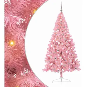 vidaXL Sapin de Noël artificiel pré-éclairé Rose 210 cm PVC pas cher