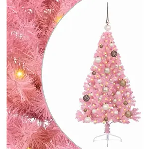 vidaXL Sapin de Noël artificiel pré-éclairé Rose 120 cm PVC pas cher