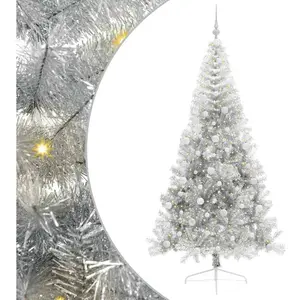 vidaXL Sapin de Noël artificiel pré-éclairé Argent 240 cm PET pas cher