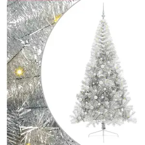 vidaXL Sapin de Noël artificiel pré-éclairé Argent 210 cm PET pas cher