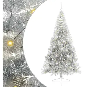 vidaXL Sapin de Noël artificiel pré-éclairé Argent 210 cm PET pas cher