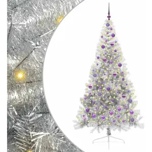 vidaXL Sapin de Noël artificiel pré-éclairé Argent 210 cm PET pas cher