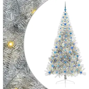 vidaXL Sapin de Noël artificiel pré-éclairé Argent 210 cm PET pas cher