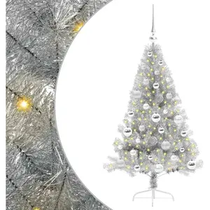 vidaXL Sapin de Noël artificiel pré-éclairé Argent 120 cm PET pas cher