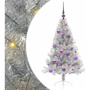 vidaXL Sapin de Noël artificiel pré-éclairé Argent 120 cm PET pas cher
