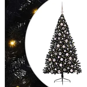 vidaXL Sapin de Noël artificiel pré-éclairé Noir 180 cm PVC pas cher