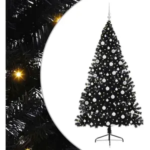 vidaXL Sapin de Noël artificiel pré-éclairé Noir 180 cm PVC pas cher