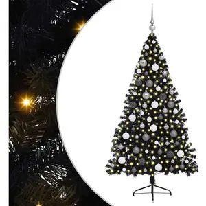 vidaXL Sapin de Noël artificiel pré-éclairé Noir 180 cm PVC pas cher