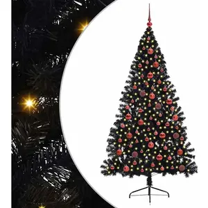 vidaXL Sapin de Noël artificiel pré-éclairé Noir 180 cm PVC pas cher