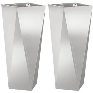 vidaXL Vidaxl Jardinière 2 Pcs Argent 30 X 30 X 75 Cm Acier Inoxydable pas cher