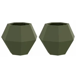 vidaXL Vidaxl Jardinière 2 Pcs Vert Olive 50 X 50 X 40 Cm Acier pas cher